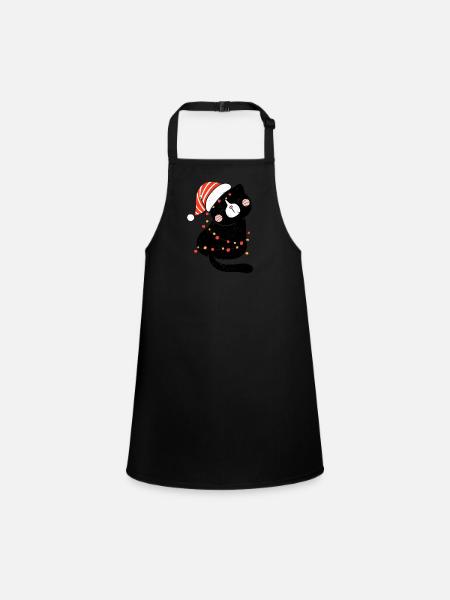 Black Cat Santa Claus Tangled Up In Merry Christma - Children's Apron - black
