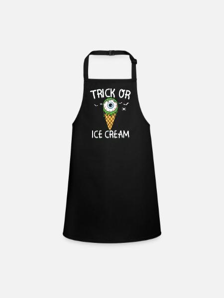 Trick Or Ice Cream Creepy Eyeball Halloween - Children's Apron - black - Front
