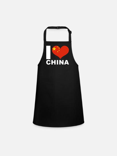 Ich liebe China Herz Flagge China - Schürze für Kinder - Schwarz - Vorne