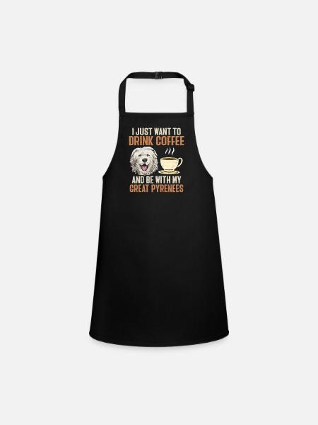 Great Pyrenees Dog Coffee Pyrenees - Children's Apron - black - Front