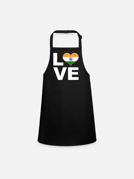 Ich liebe Indien Herz Flagge Indien - Schürze für Kinder - Schwarz - Vorne