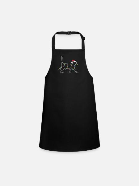 Katze mit Weihnachtsbeleuchtung Xmas - Schürze für Kinder - Schwarz - Vorne