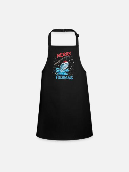 X Mas Fish Pêcheur de Noël Amateur de poisson Pêche - Tablier Enfant - noir - Devant