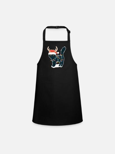 Renne Chat Noir Lumières De Noël Drôle - Tablier Enfant - noir - Devant