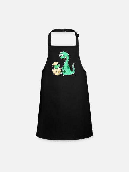 Dinosaurier mit Baby Dinosaurier - Schürze für Kinder - Schwarz - Vorne