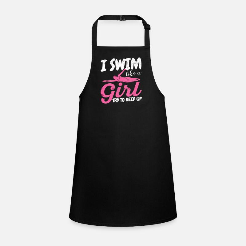 Ich schwimme wie ein Mädchen und versuche, mit den Schürze für Kinder