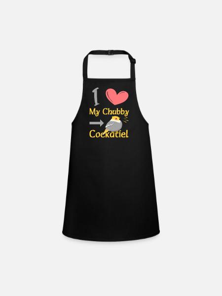 I Love my Chubby Cockatiel - Children's Apron - black - Front