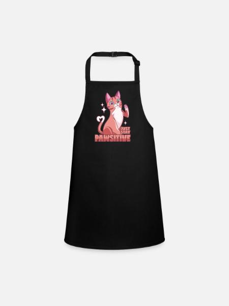 Positive cat - Pawsitive! - Children's Apron - black - Front