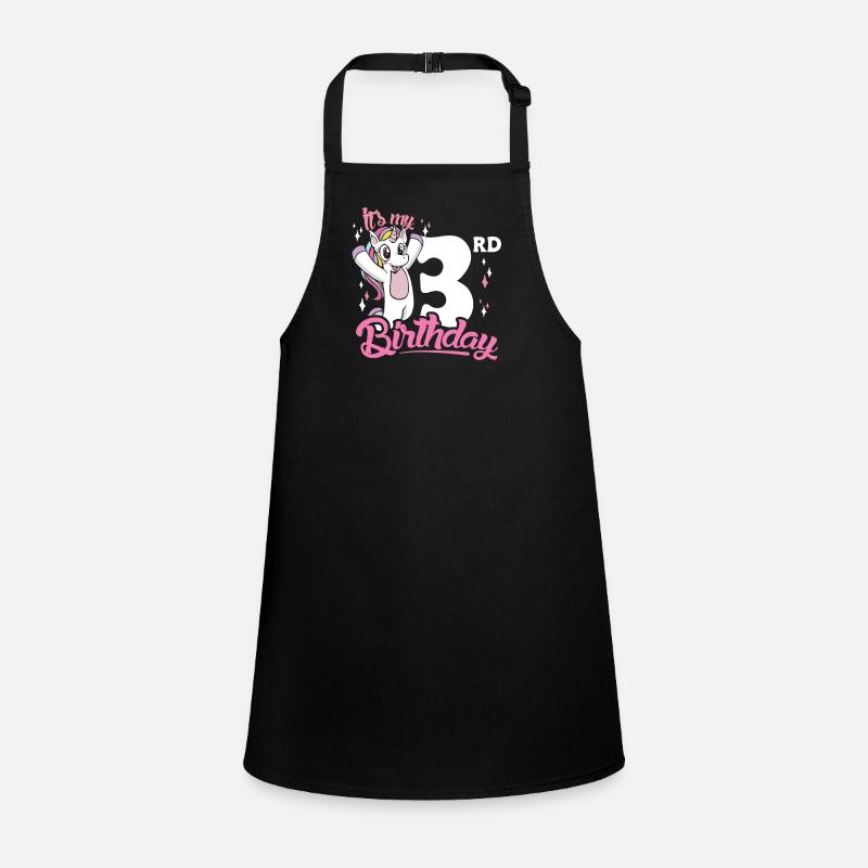 3rd Birthday Kids Unicorn Toodler Three - Children's Apron - black
