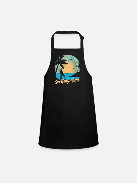 Surfing Father Surfing Surfing Surfboard Surfer - Children's Apron - black - Front