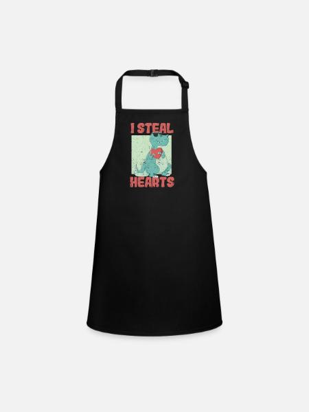 I steal hearts funny Valentine's Day Dinosaurs - Children's Apron - black - Front