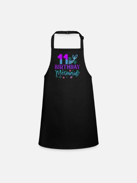 11th Birthday Mermaid - Children's Apron - black - Front