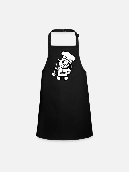 Chef amateur Art culinaire Teddy Bear Cook Soup Louche Ours à la louche - Tablier Enfant - noir - Devant