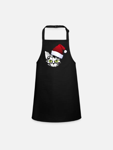 katze xmas weihnachten santa cat niedlich cute lol - Schürze für Kinder - Schwarz - Vorne