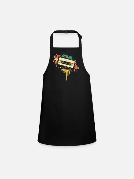 Vintage Cassette Music Handset Cassette-themed - Children's Apron - black - Front