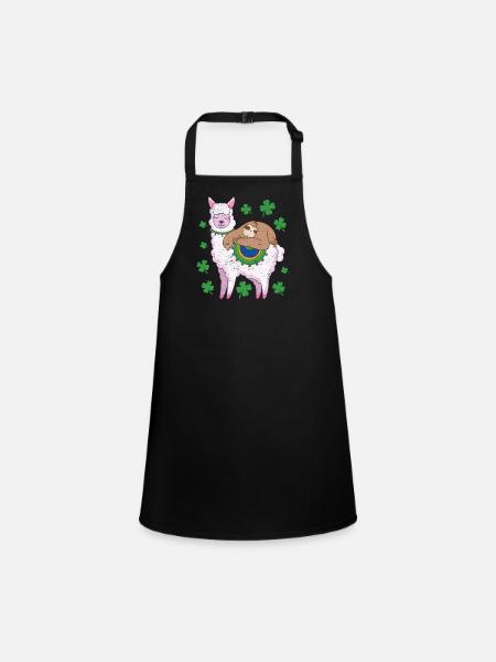 Funny Irish Sloth Llama Clover St Pat - Children's Apron - black - Front