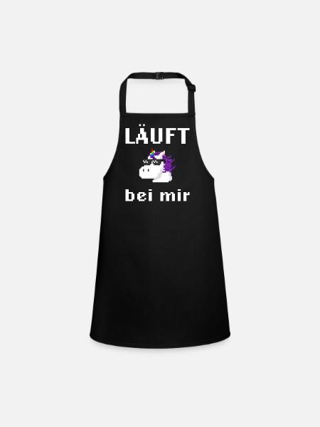 Läuft bei mir Pixelart mit Einhorn - Schürze für Kinder - Schwarz - Vorne