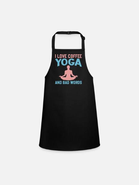 Yoga Saying - J’aime le café Yoga et les gros mots - Tablier Enfant - noir - Devant
