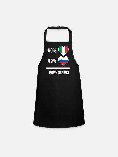 Slowenien und Italien Flaggen 100% genial - Schürze für Kinder - Schwarz - Vorne