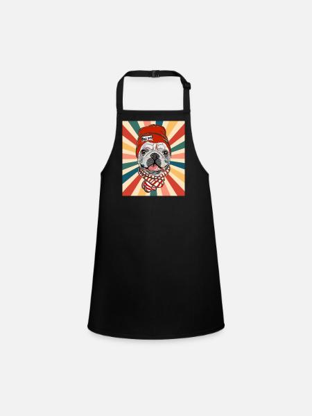 Niedliche französische Bulldogge Hunderasse 80er 90er Jahre Retro-Stil - Schürze für Kinder - Schwarz - Vorne