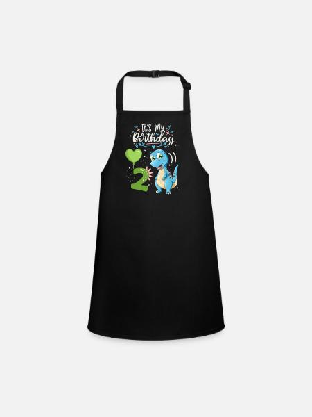 2e anniversaire dinosaure, enfant dinosaure, 2 ans - Tablier Enfant - noir - Devant
