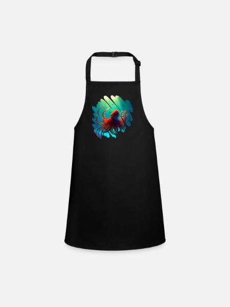Ocean animals, orange beautiful octopus - Children's Apron - black - Front