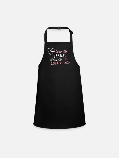 Saved by Jesus Awakened by Coffee - Children's Apron - black - Front