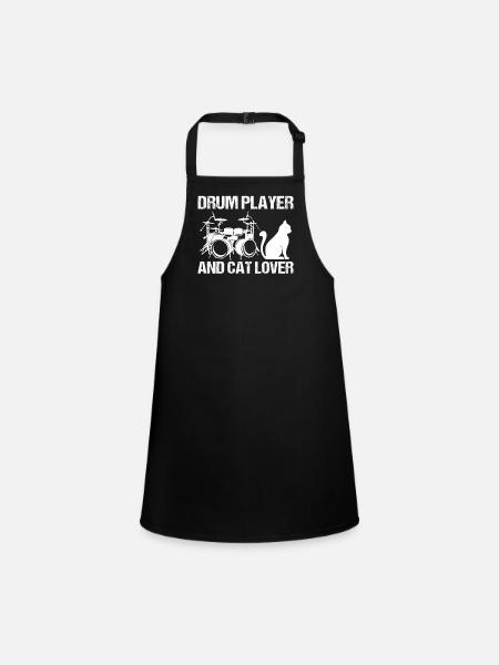 Drum Player And Cat Lover Drumming Musician Drums - Children's Apron - black - Front