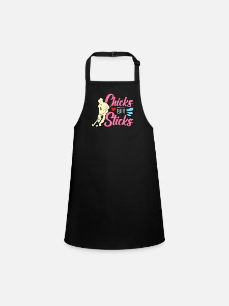 Field Hockey Chicks With Sticks Loves Goalkeeper - Children's Apron - black - Front