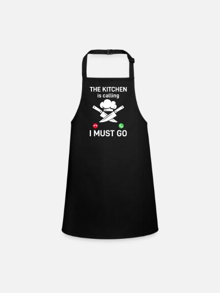 The Kitchen Is Calling I Must Go Funny Chefs & Coo - Children's Apron - black - Front