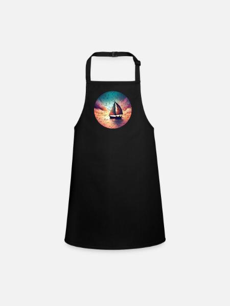 Segelboot segelt in den Sonnenuntergang Grunge - Schürze für Kinder - Schwarz - Vorne