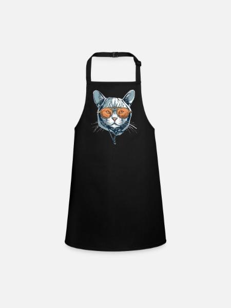 Die Katze mit Brille - Schürze für Kinder - Schwarz - Vorne