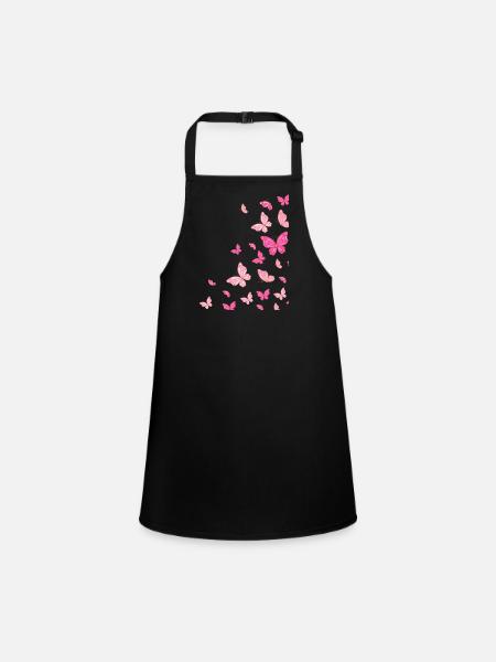 Pink Pink Colorful Butterflies Butterfly - Children's Apron - black - Front