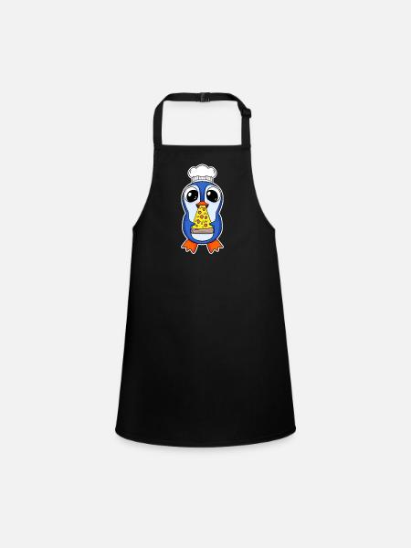 Gourmet Pinguin Pizza - Schürze für Kinder - Schwarz - Vorne