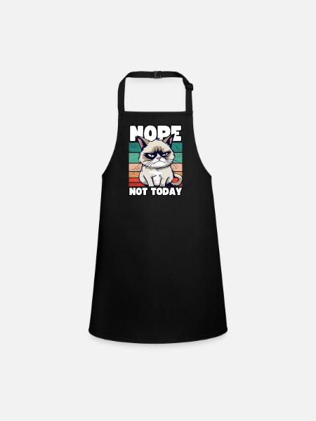 Funny Grump Cat - Nope, Not Today - Sarcasm - Children's Apron - black - Front
