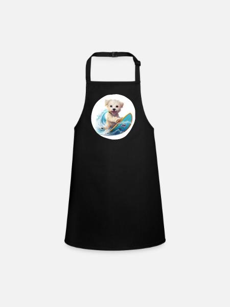 Surfing Animals, chien doux - Tablier Enfant - noir - Devant