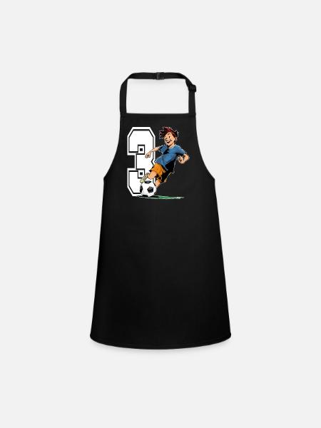 3 Year Old Footballer & Soccer Children's Birthday Party - Children's Apron - black - Front