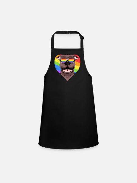 Rainbow - Dog Pit Bull with glasses - Children's Apron - black - Front