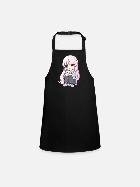 Anime Katzen Kawaii Teen Otaku Mädchen Mit Katze - Schürze für Kinder - Schwarz - Vorne