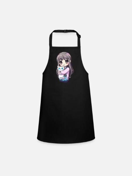 Anime Katzen Kawaii Teen Otaku Mädchen Mit Katze - Schürze für Kinder - Schwarz - Vorne