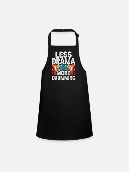 Less Drama More Drums Drums Drum - Children's Apron - black - Front