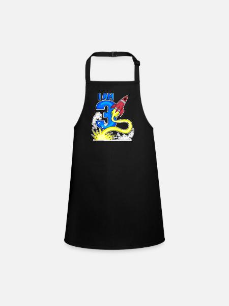 3 Birthday Boy Astronaut Rocket - Three Years - Children's Apron - black - Front