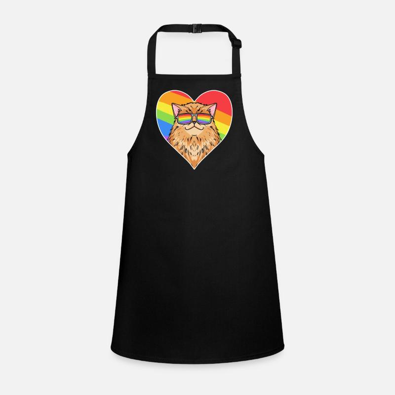 Regenbogen - Katze Perserkatze mit Brille und Herz Schürze für Kinder