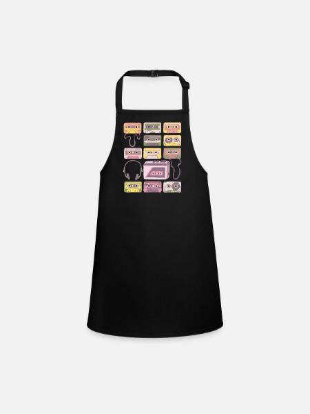Cassettes - Vintage - Retro - Recorders - Mix Tapes - Children's Apron - black - Front