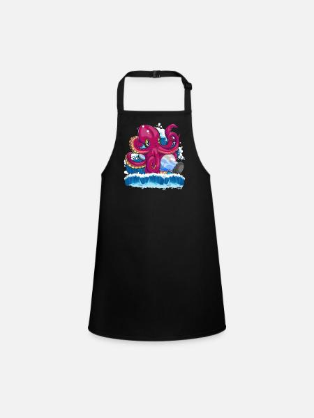 Créatures marines Océan Animal Cadeau Mignon Kraken - Tablier Enfant - noir - Devant