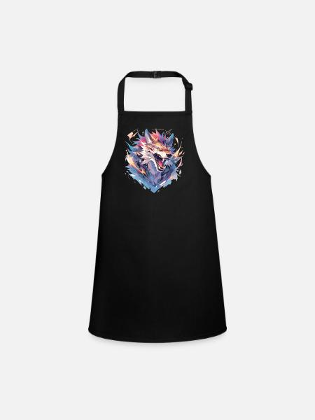 Wolf Polygon - Children's Apron - black - Front
