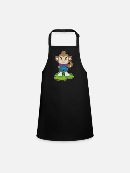 Monkey Student Pencil School - Children's Apron - black - Front