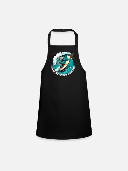 Beach Bums Koala has fun surfing - Children's Apron - black - Front