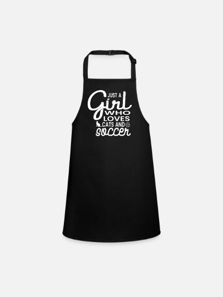 just a girl who love cats and soccer Women's Soccer - Children's Apron - black - Front