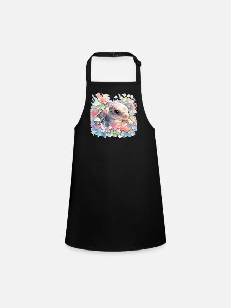 Turtle Lizard Turtle Baby Turtles - Children's Apron - black - Front